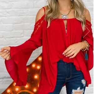 NWT Cold Shoulder Flowy Red Top